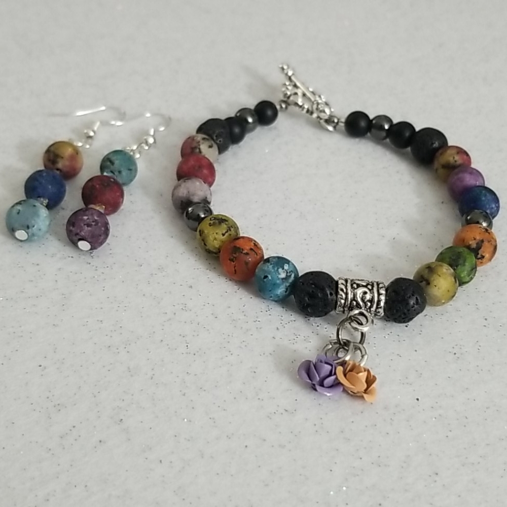 Rainbow Jasper stone beaded bracelet set
